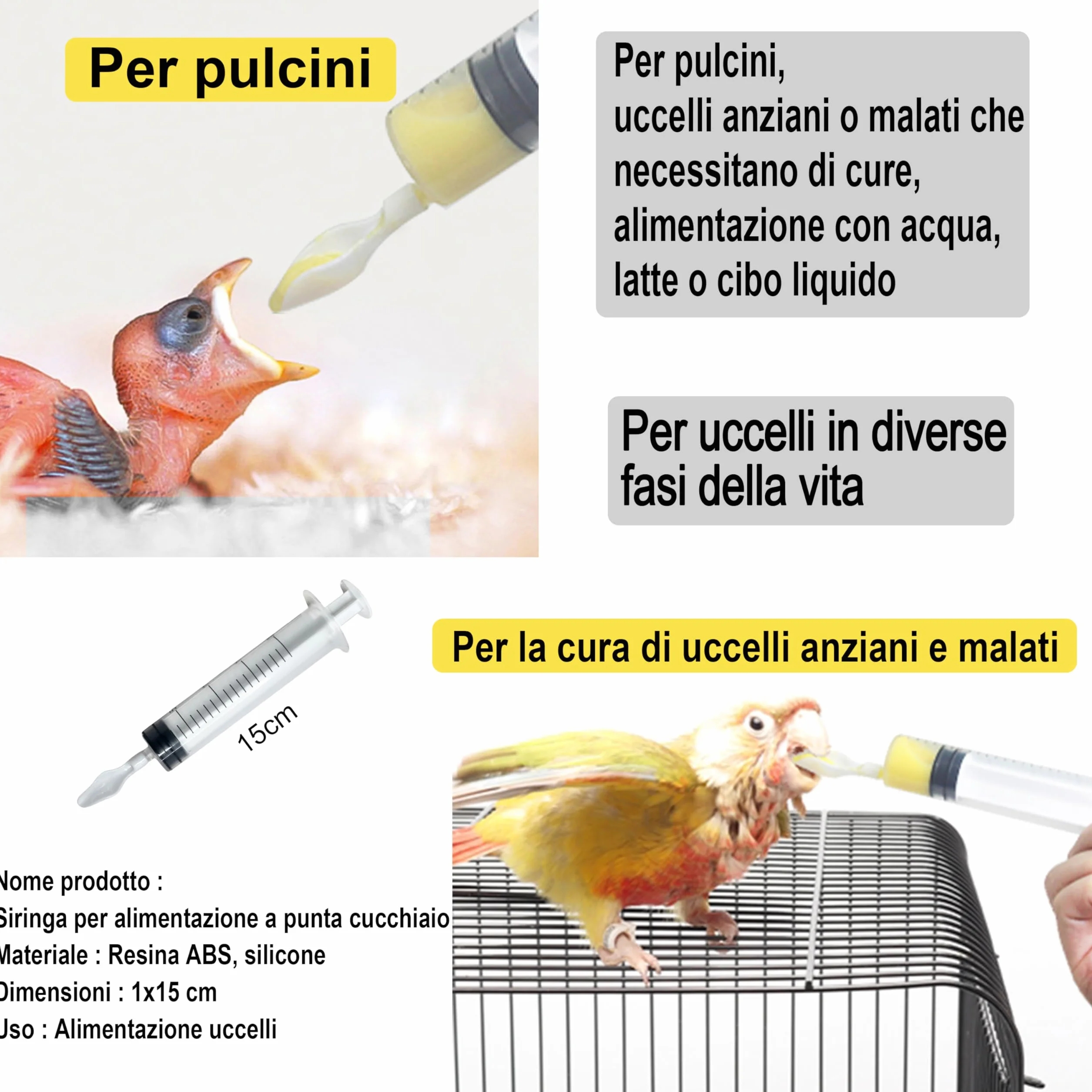 Siringa Alimentatore Manuale per Uccelli e Pappagalli con Bocca a Cucchiaino per Cibo Liquido Riutilizzabile