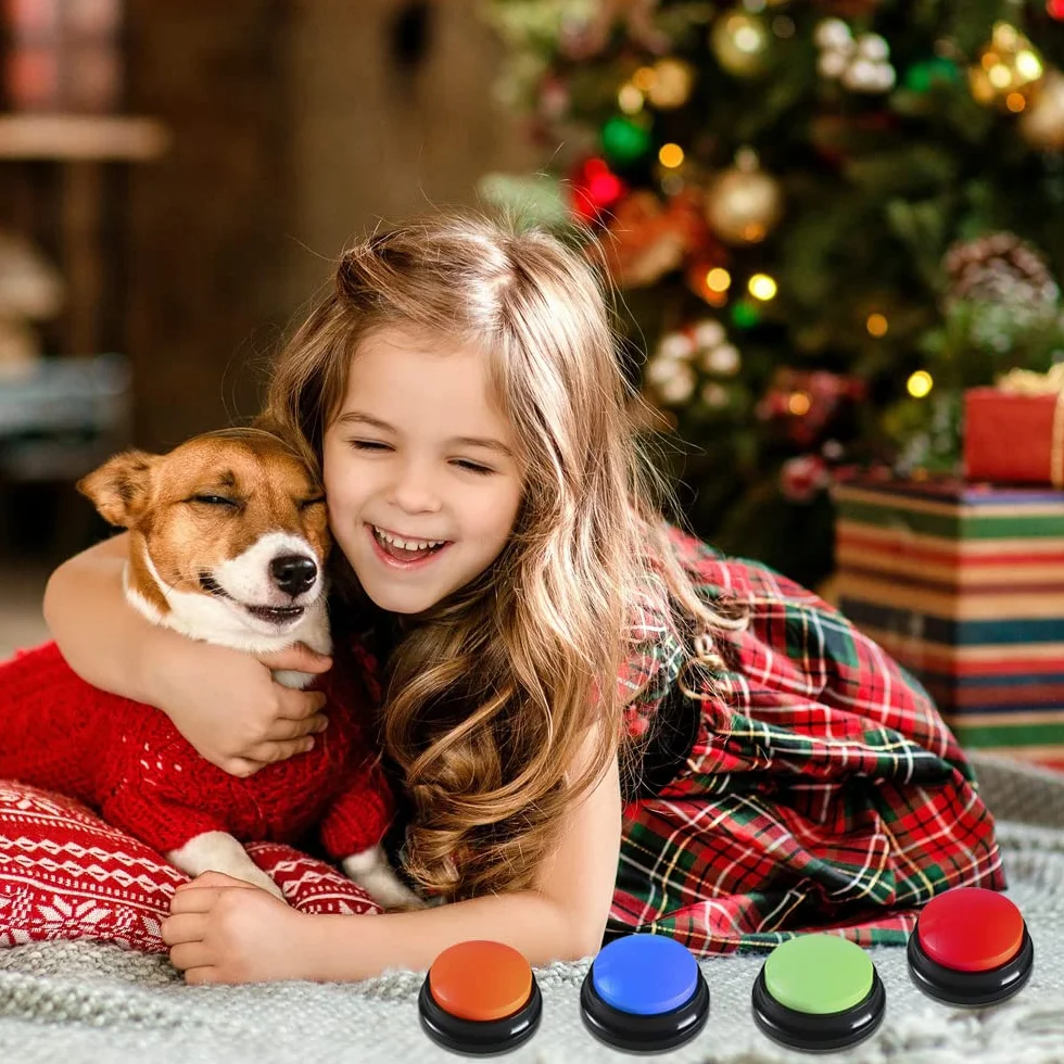 4 Pezzi Buzzer con Funzione di Registrazione, Buzzer Registrabile Vocale, Pulsante di Conversazione Registrabile, Answer Buzzers per Cane Giocare E Comunicare con Cane Gatto