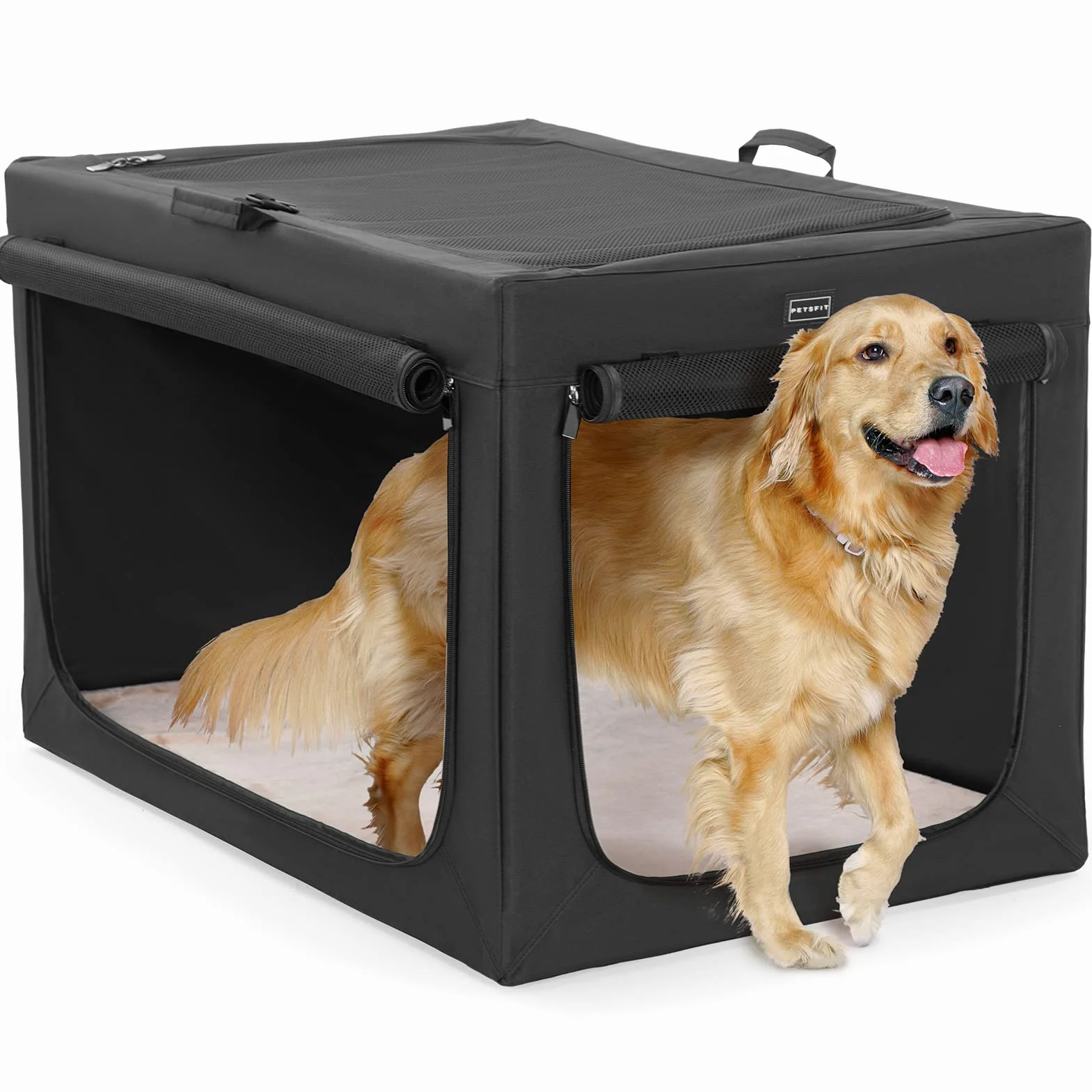 Petsfit Kennel Cane grande, Trasportino per Cane design strutturale regolabile, Cuccia per cani pieghevole, con tappetino spesso per interno e esterno,Nero,XL