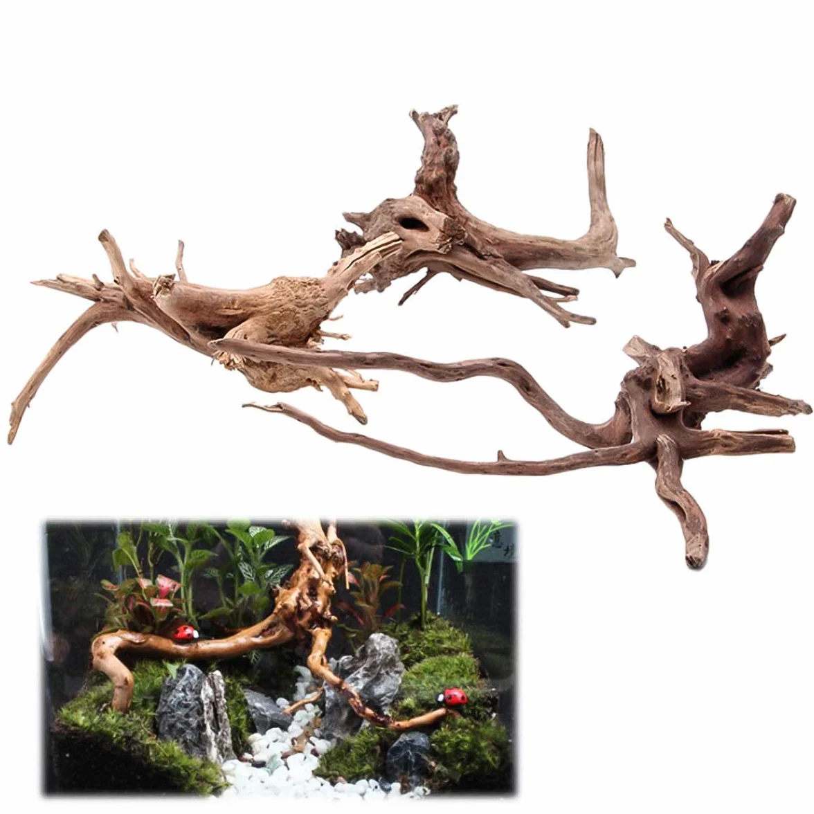 Esenlong Acquario Affondabile Driftwood Fish Tank Decorazioni Ornamento Naturale Acquario Decorazione Piante con Vista Rockery Driftwood Paesaggistica Legno Morto (Forma Casuale) 10-15 cm