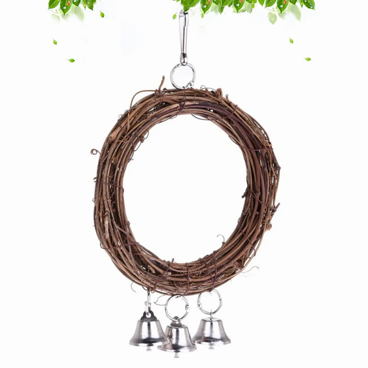 Angoily 2pezzi Altalena Per Uccelli Rattan Con Campanelli e Pervinca Legno Giocattolo Per Pappagalli e Parrocchetti Casuali