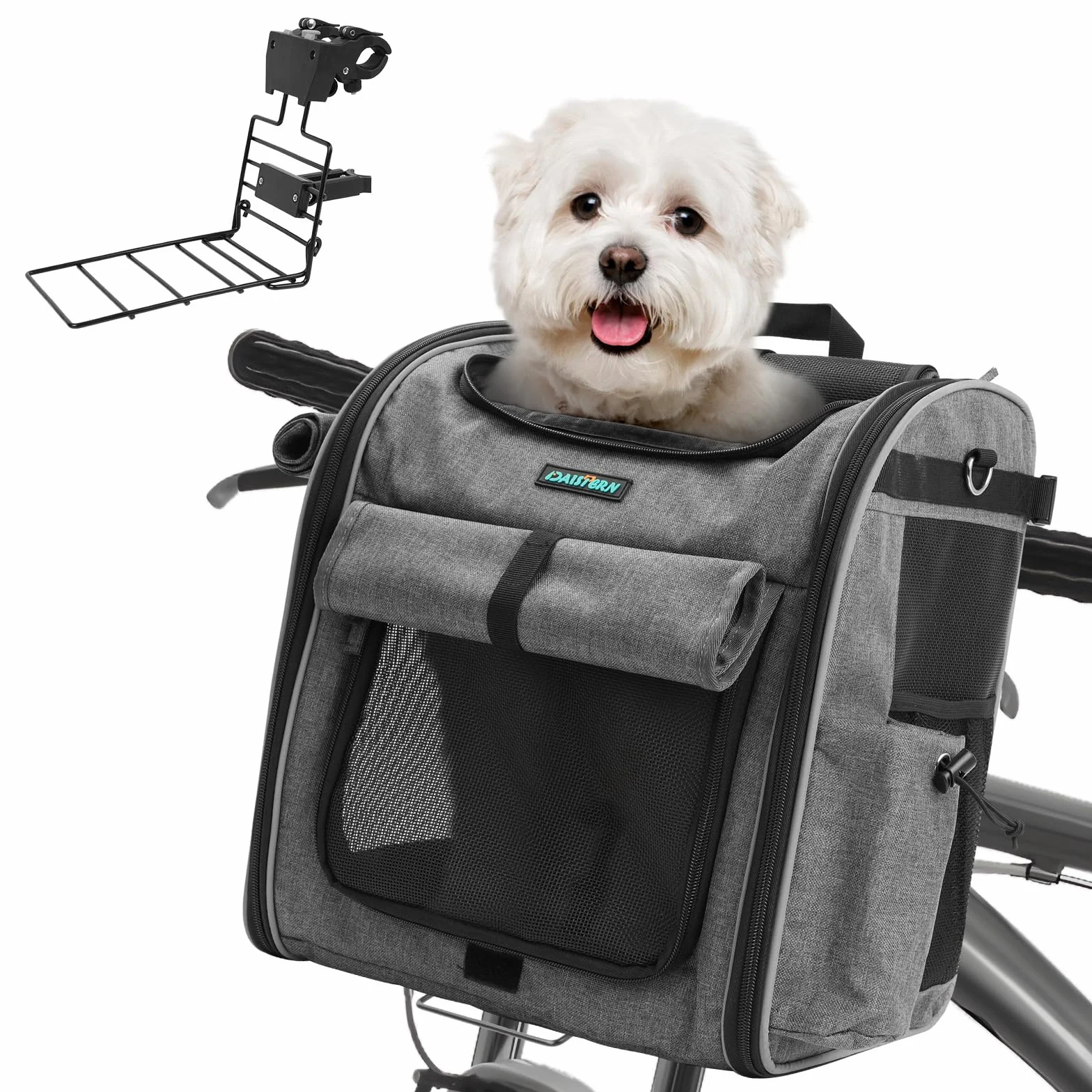 Cestino da Bici Anteriore per Cani Gatti fino a 10KG con Supporto L Ultra-Resistente Φ55mm, Zaino per Animali Domestici con Cerniera SBS, Finestre in Rete Traspirante, Cuscino Impermeabile