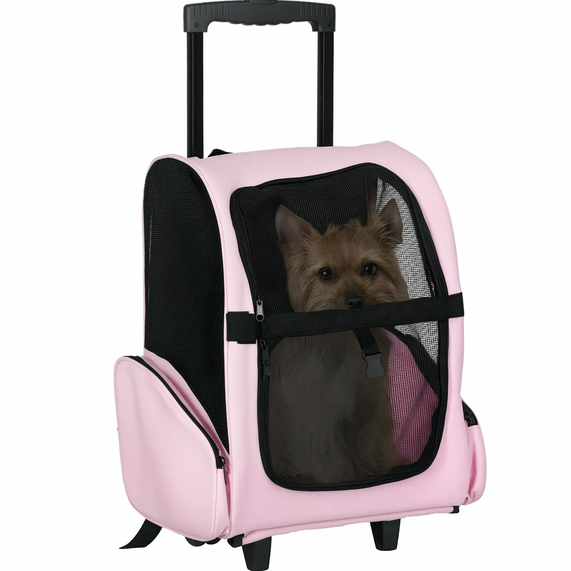 PawHut Trasportino Zaino 2 in 1 per Cani e Gatti, 42x25x55cm, Rosa