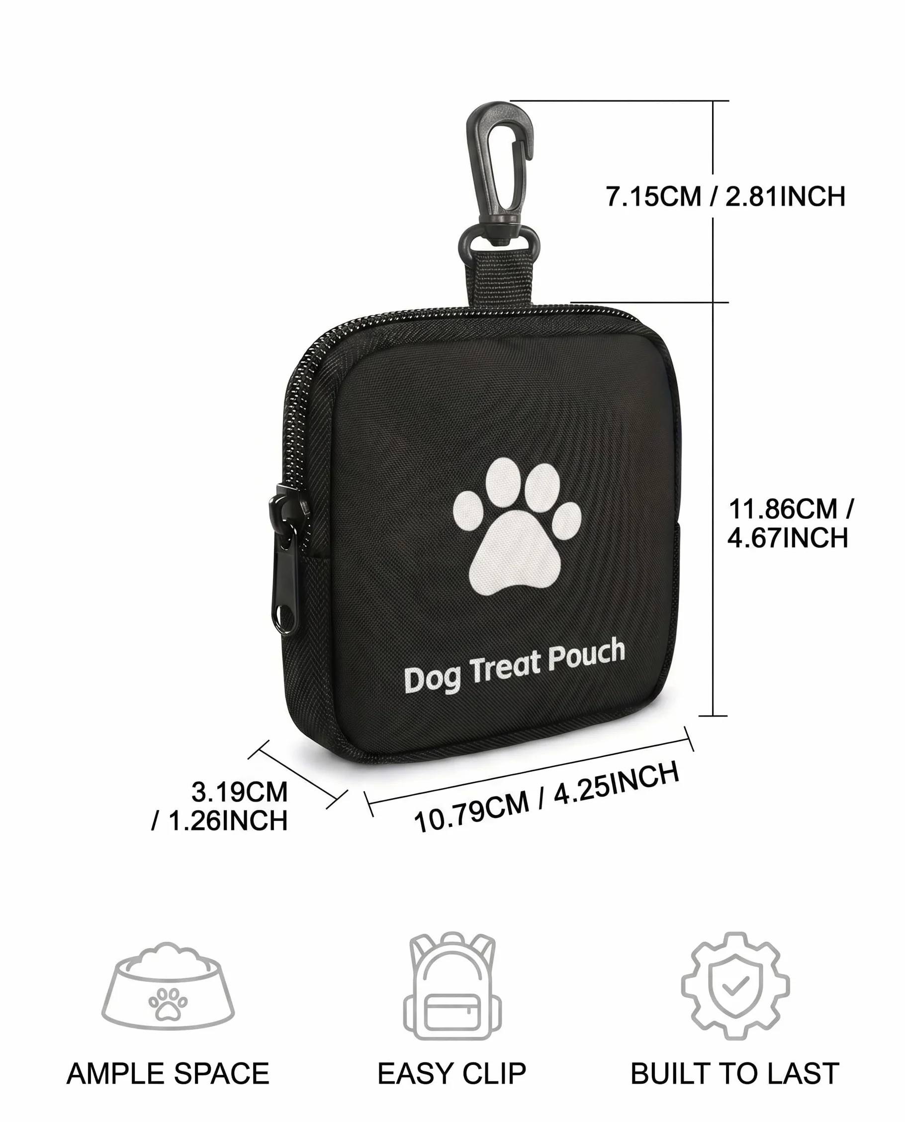 1 sacchetto per snack per cani, sacchetto per snack per cani con chiusura a zip, design con impronta di zampa e portachiavi, borsa per addestramento, per viaggi e attività all'aperto.