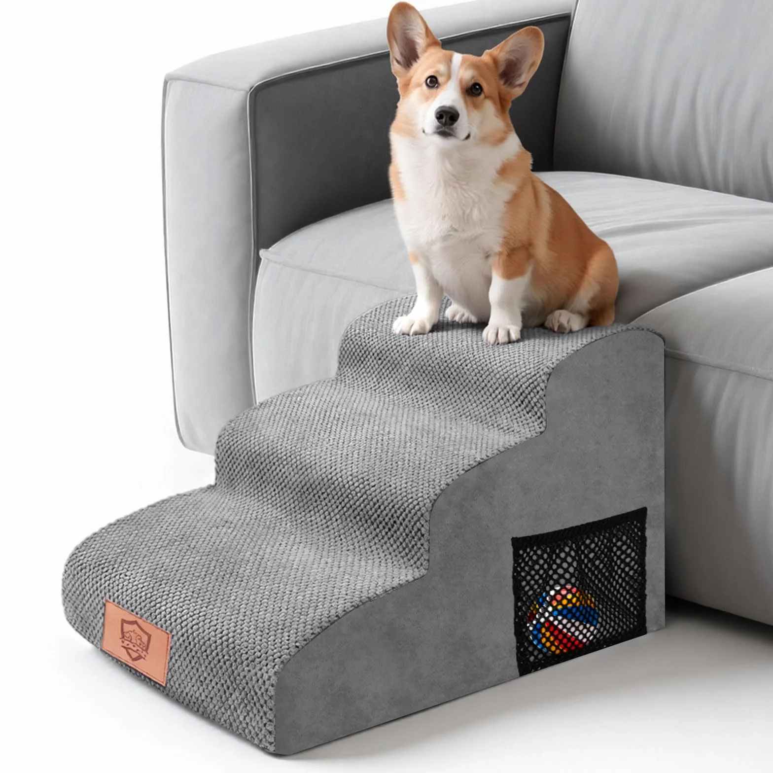 MASTERTOP Scale per Cani 3 Gradini, Scalini Antiscivolo per Gatti e Cani per Divano e Letto, Scaletta Schiuma Alta Densità, Copertura Impermeabile Lavabile (Grigio)