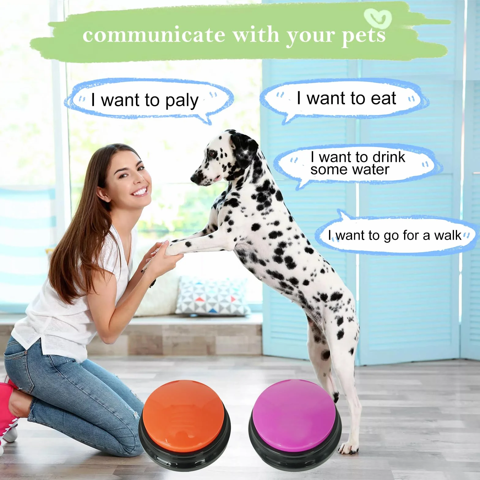 Gelabur Set di 2 pulsanti per comunicazione, registrabili vocalmente, per l'addestramento del cane, per imparare a parlare, per animali domestici, strumenti per parlare facilmente