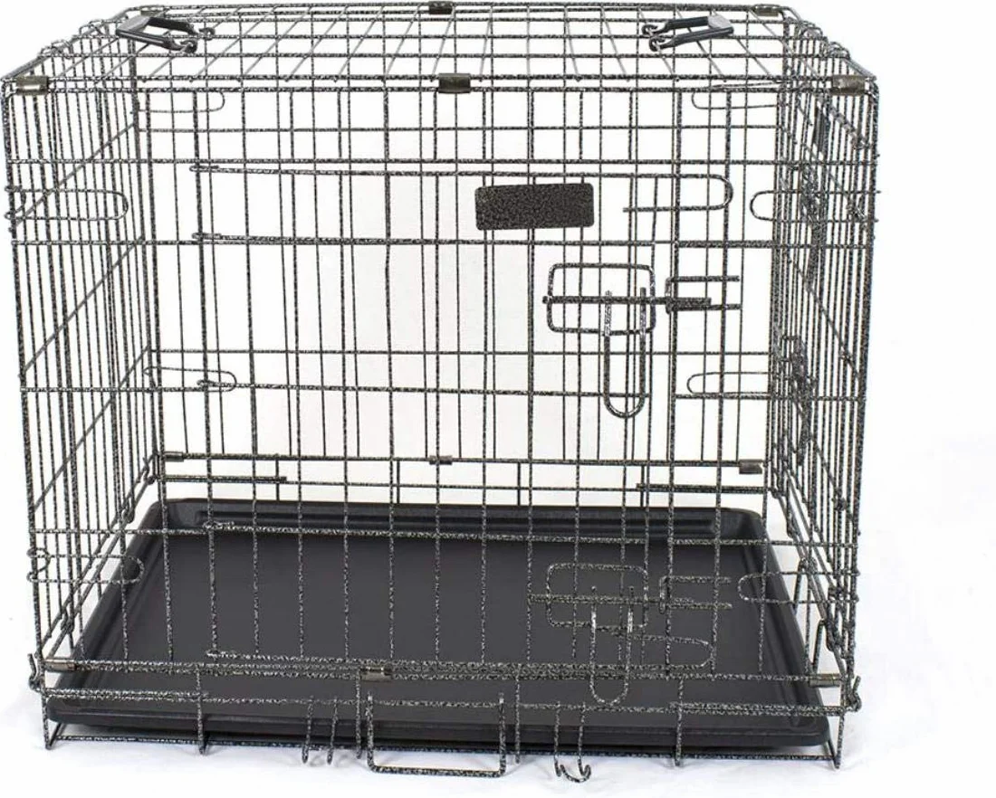 Pet's Solution - Kennel Trasportino Cani, Gatti o Pappagalli, in Metallo, Pieghevole, con Vassoio alla Base, Apertura Frontale - 60x42,5x50 cm