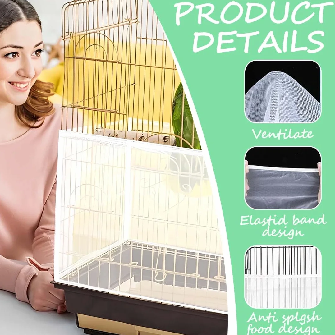 Copertura Gabbia Pappagalli In Rete Nylon, Catturasemi Per Gabbie Uccelli Ventilata Antipolvere, Altezza 20 Cm Circonferenza 80-110 Cm, 1 Pezzo Bianco