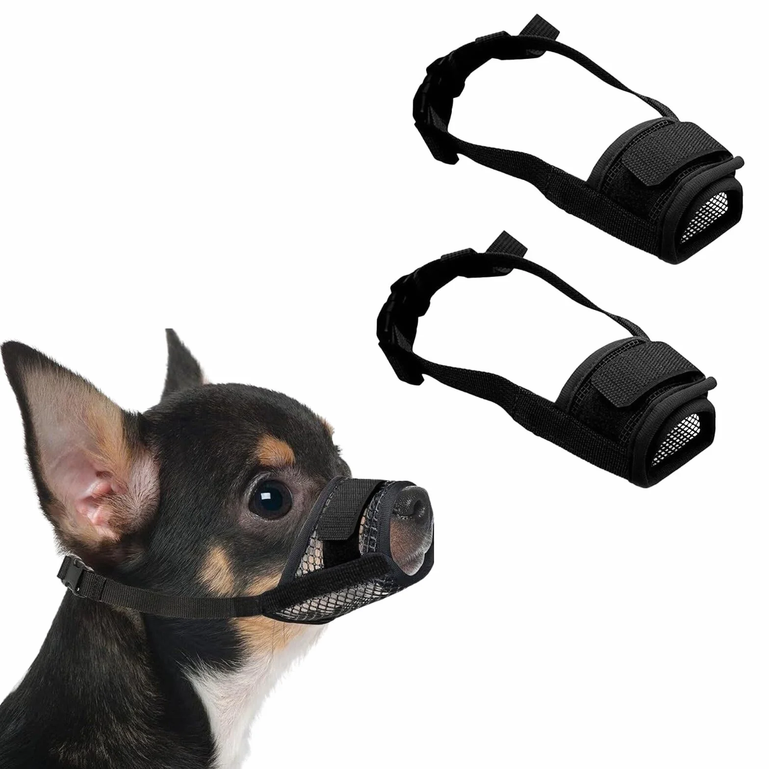 KEYRI 2 Pezzi Museruola Per Cane in Nylon Museruole Morbido Rete Traspirante Museruola Per Animali Domestici Con Anello Regolabile Bevibile Antiabbaio Museruole Cane Può Respirare (Nero, Piccolo)