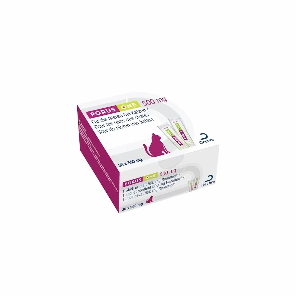 Porus ONE | 30 x 500 mg | Alimento complementare a basso contenuto proteico per gatti | Per gatti con problemi renali | Per ridurre l'aumento delle tossine uremiche