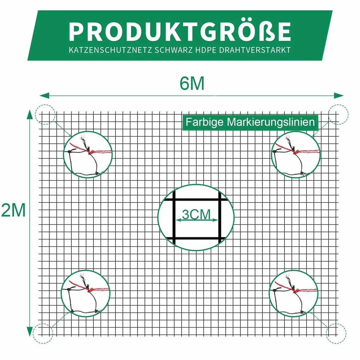Rete per Gatti, Rete per Gatti Rinforzata 6 x 2 m, Robusta e Resistente agli Strappi, ai Raggi UV e alle intemperie, per Balcone, terrazze e finestre (Nero)