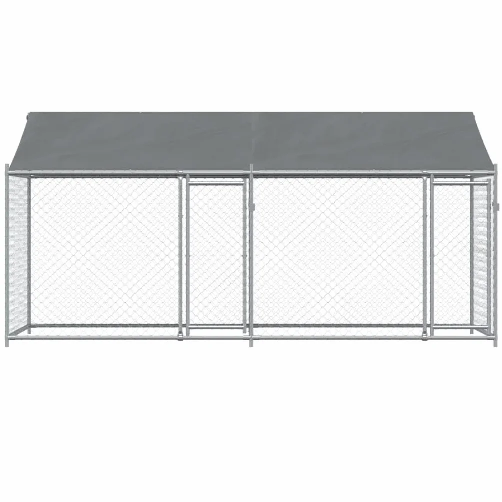 LAPOOH Gabbia Cani con Tetto e Porte Grigia 4x2x2 m in Acciaio Zincato,Gabbie da Arredamento,Gabbia Cani Arredamento,Gabbia Cani da Arredamento-3209563