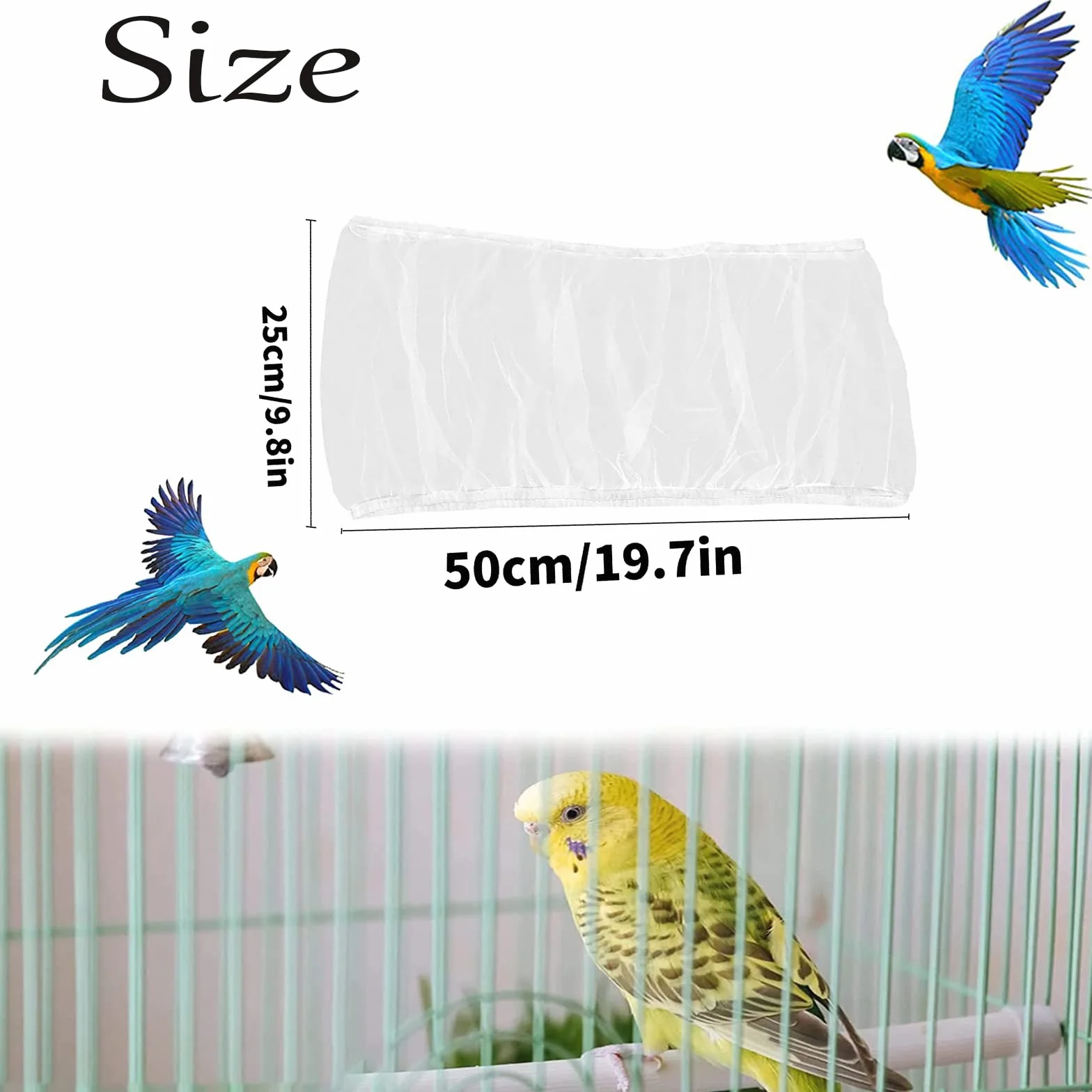 Copertura per Gabbia Uccelli, Rete Di Protezione in Nylon, Semi Di Gabbia, per Pappagallo Pet (Bianco)