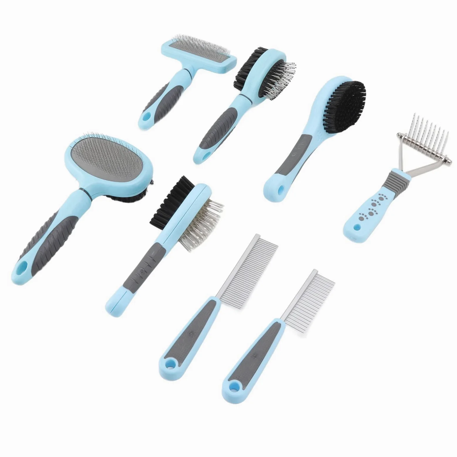 Set di Spazzole per Cani Kit di Deshedding Multifunzione 8 in 1 per Cani e Gatti a Pelo Lungo, Nylon e Acciaio Inossidabile, Include 8 Spazzole