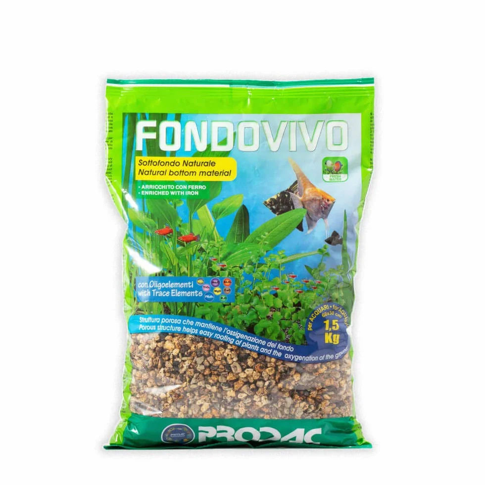 Prodac FONDOVIVO SOTTOFONDO Naturale SUBSTRATO Naturale con Ferro E OLIGOELEMENTI per Piante D'ACQUARIO 1,5 kg