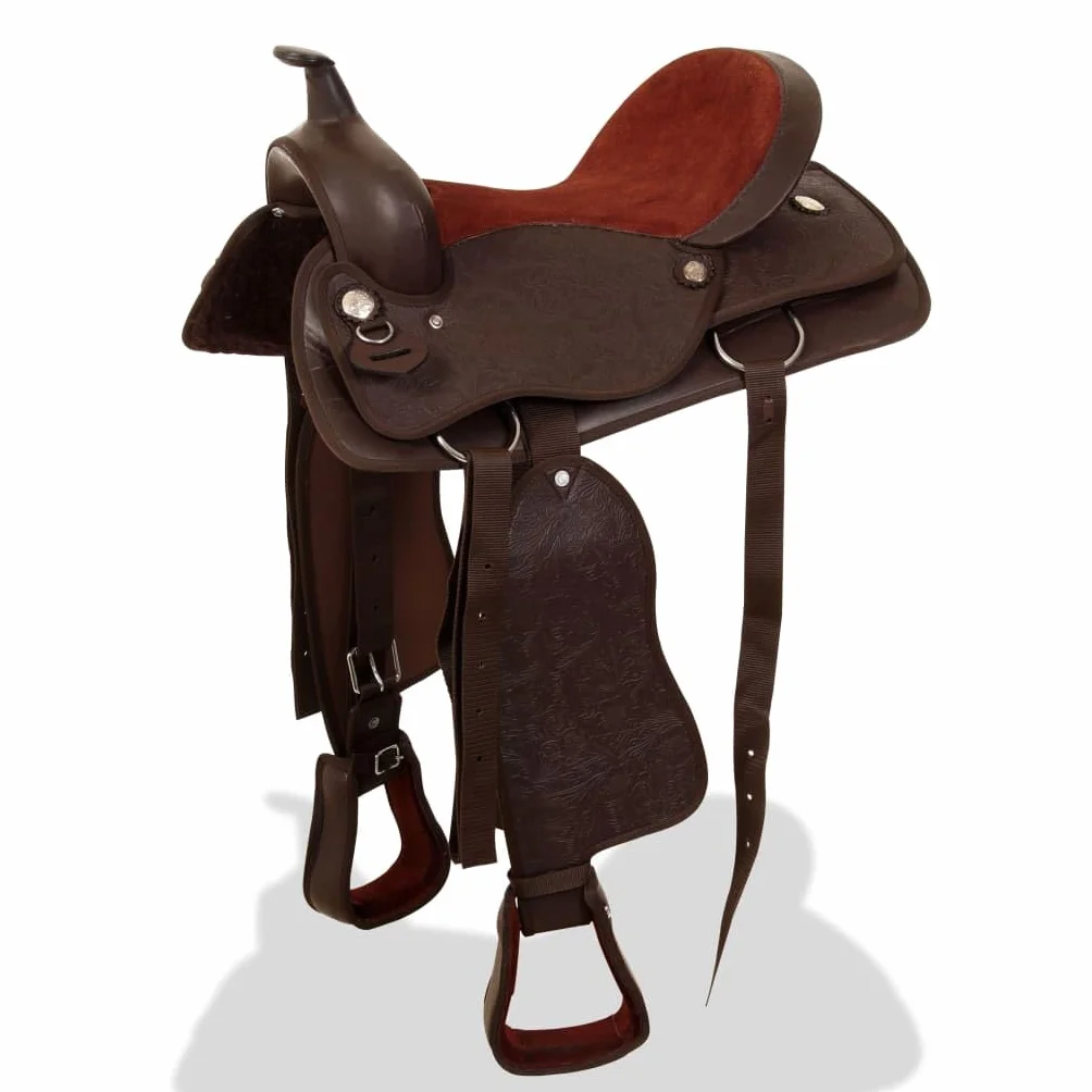 Sella Western Testiera e Pettorale in Vera Pelle 17" Marrone,Articoli sportivi,Ricreazione all'aperto,Equitazione,Finimenti per cavalli,Selle-91349