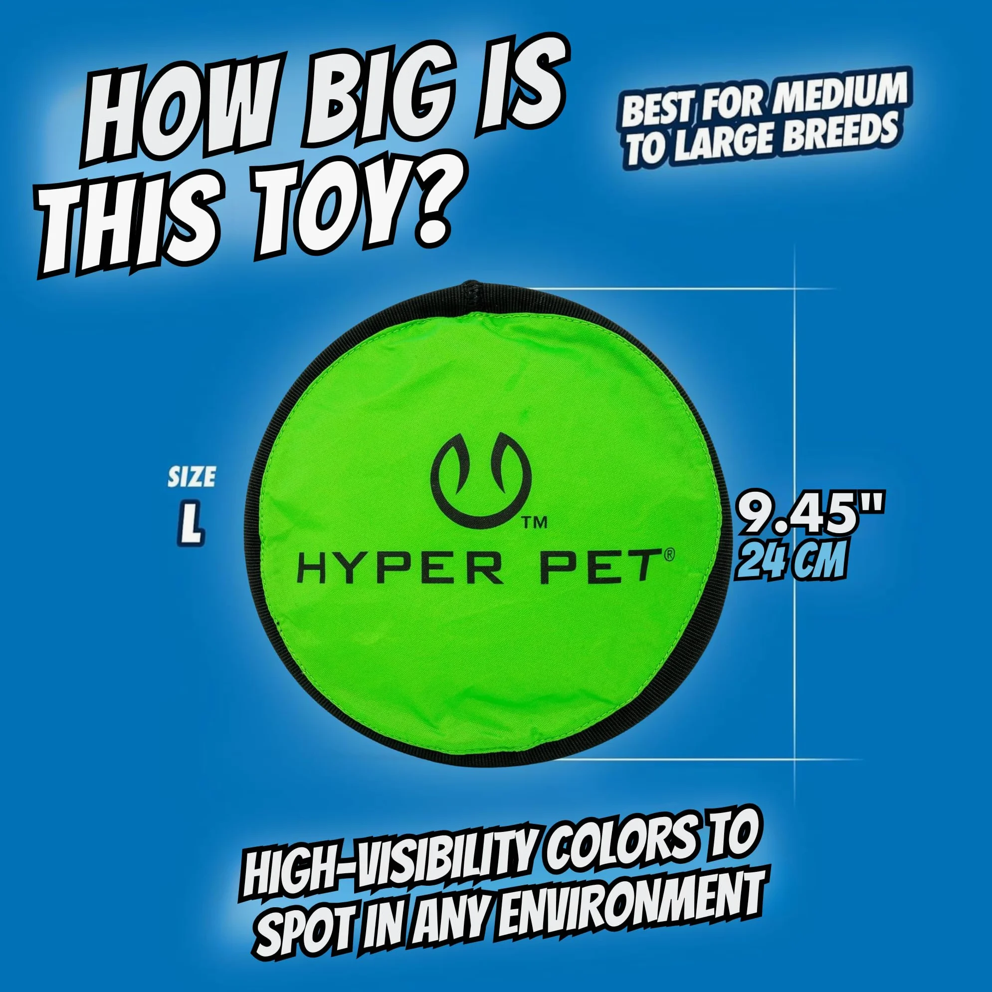 Hyper Pet, Flippy Flopper, Frisbee per cane, giocattolo per animali, galleggia in acqua ed è sicuro sui denti, confezione da 2, colori variabili