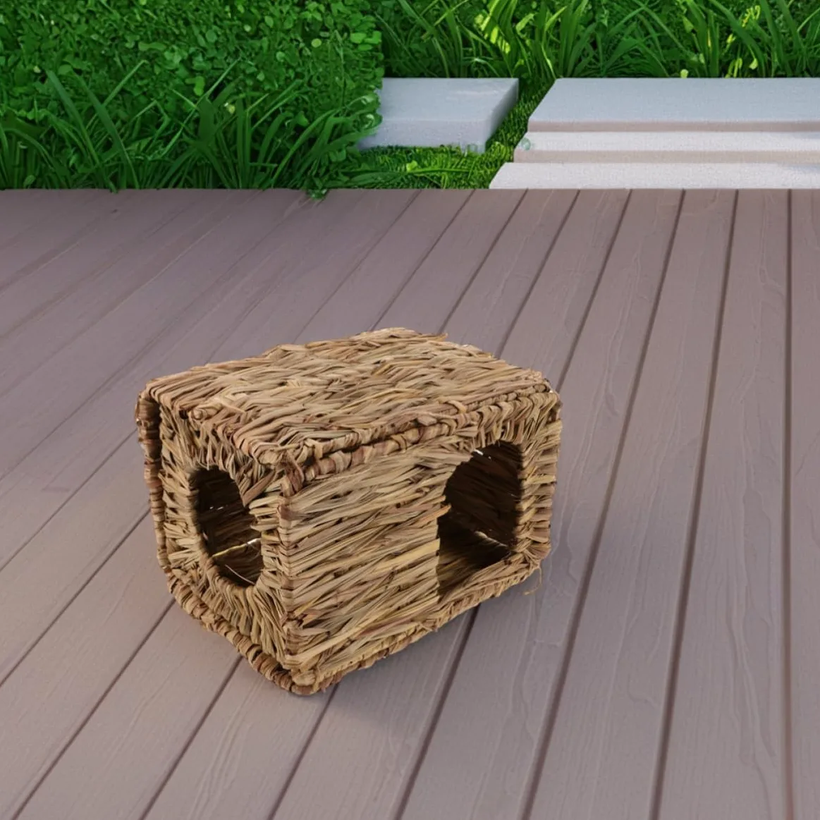 Casa per Conigli Rifugio in Intrecciata 2 Pezzi Pieghevole Resistente e Portatile per Piccoli Animali da Interno ed Esterno