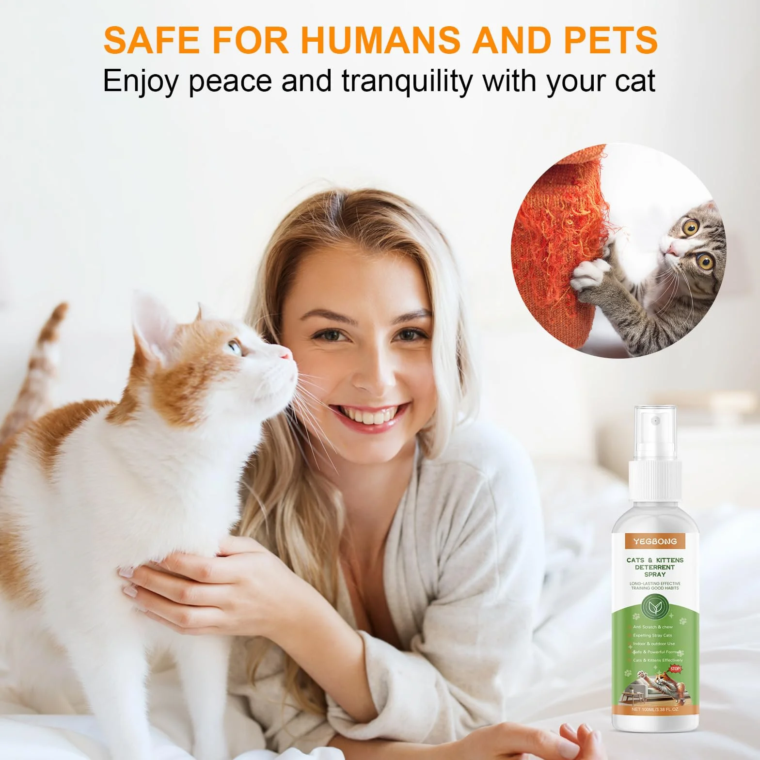 Spray Repellente per Gatti 100 ml, Deterrente Anti Graffi per Interni ed Esterni, Protegge Mobili, Divani, Tappeti e Pavimenti, Spray Educativo per Correzione Comportamento Gatti