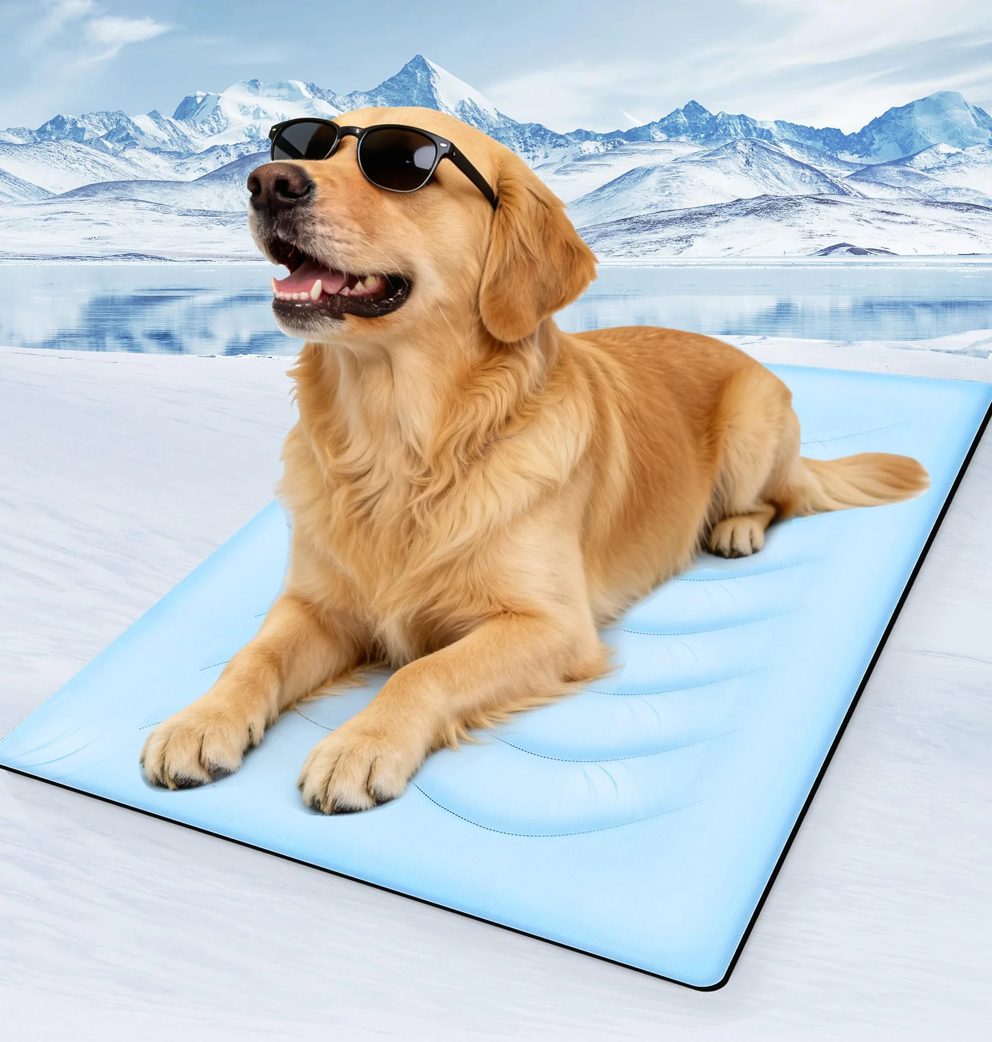 Tappetino Refrigerante per Cane 100x70cm Auto-Raffreddante Senza Gel Antiscivolo Blu