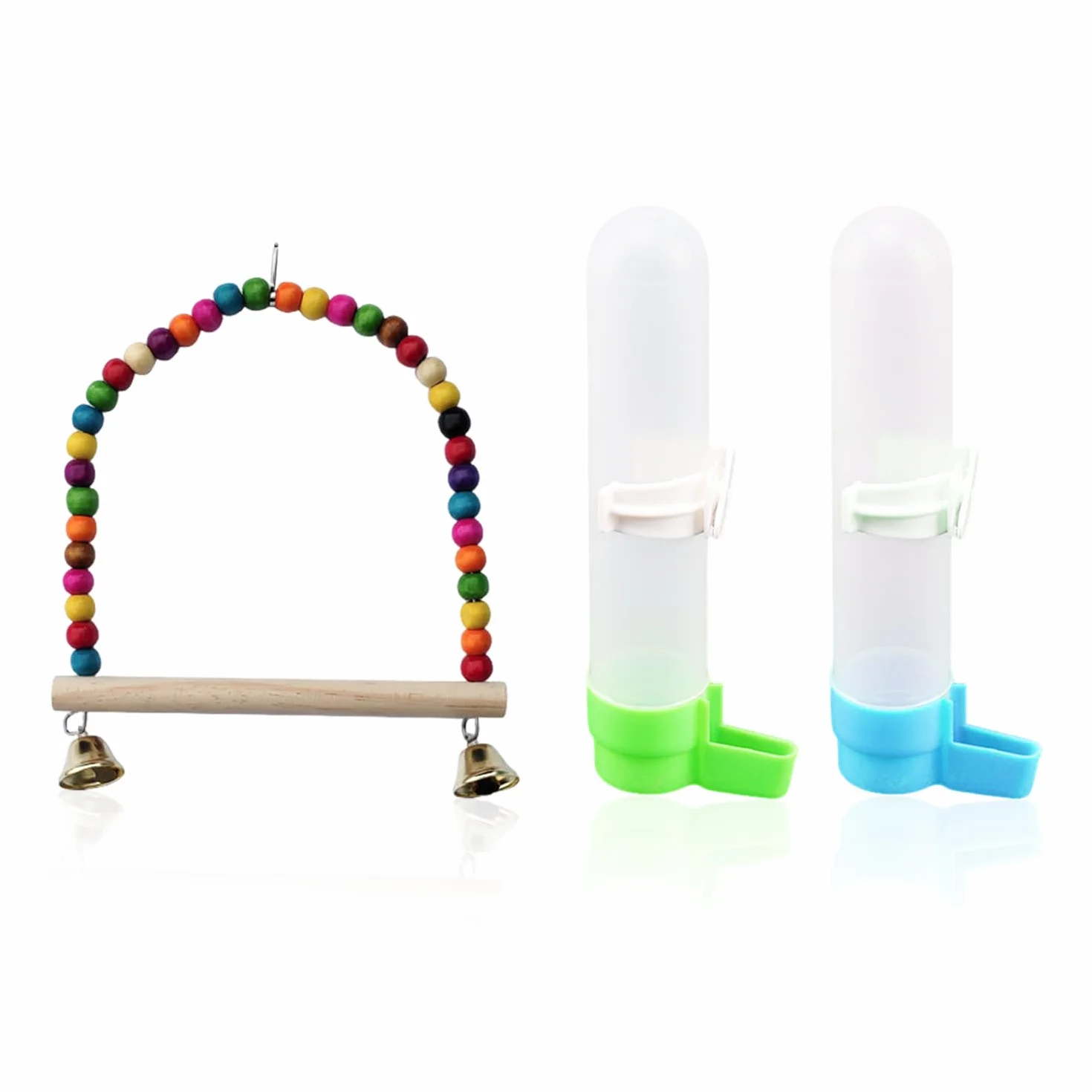 2 Bevitori di Acqua per Uccelli E 1 Giocattolo Altalena, Accessori per Gabbia per Uccelli, Forniture per Animali Domestici, Alimentatore d'Acqua Automatico.