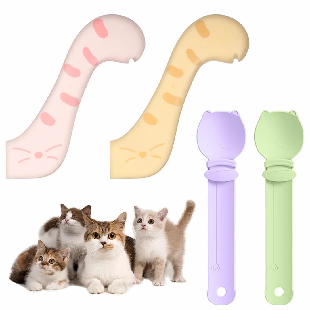 4 Pezzi Cucchiaio Per Cibo Per Gatti 2 Cucchiai Per Mangime Per Gatti + 2 Apriscatole Cucchiai Per Gatti Dispenser Multifunzione Per Snack Liquidi Cucchiai Per Cibo Umido e Purea (4 Colori)