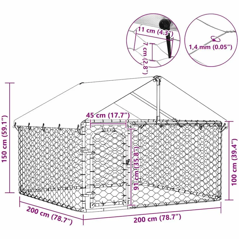 vidaXL Gabbia per Cani da Esterno con Tetto 200x200x150 cm
