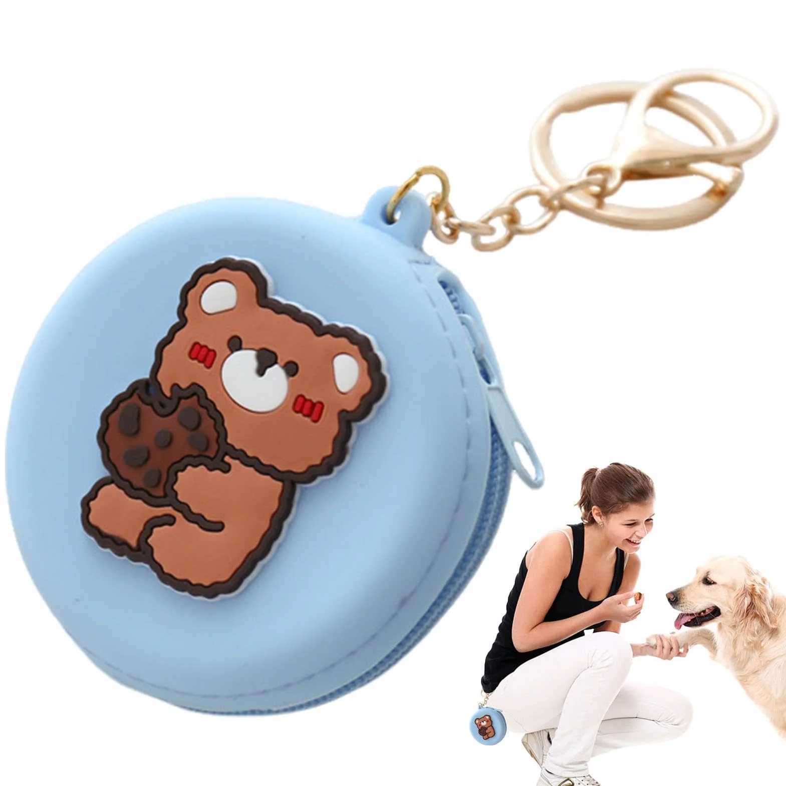 Custodia in Silicone per Cani - Porta Premietti per Cani Piccoli | Borsa per Snack per Cuccioli | Sacchetto Addestramento Cane Nero con Moschettone per Viaggio O Uso Esterno
