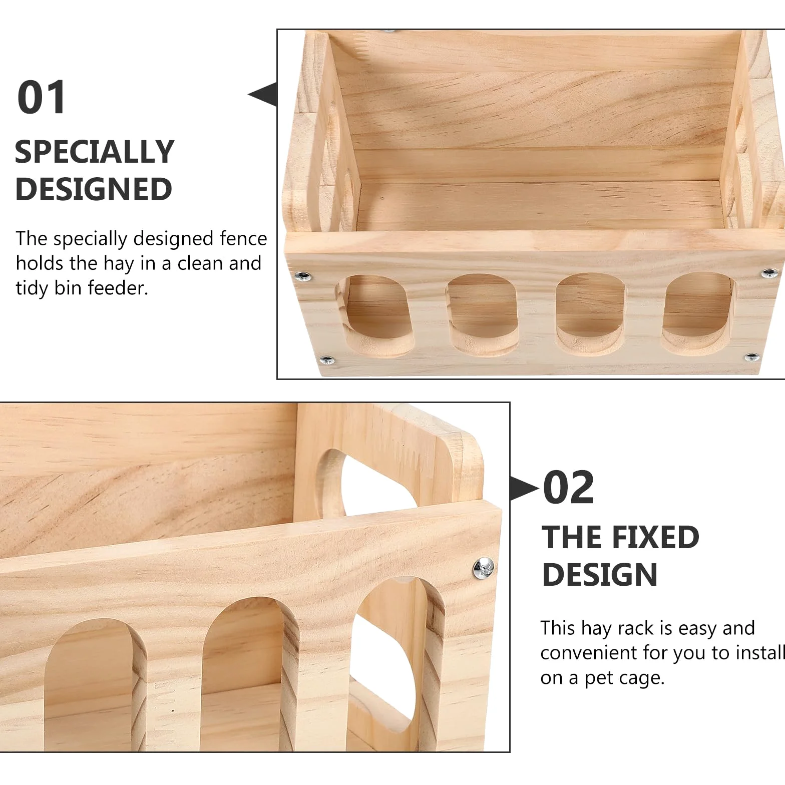 Artibetter Mangiatoia per Conigli in Legno Supporto Robusto e Design Cavo, Contenitore per Fieno che Riduce gli Sprechi, per Gabbia di Animali Domestici