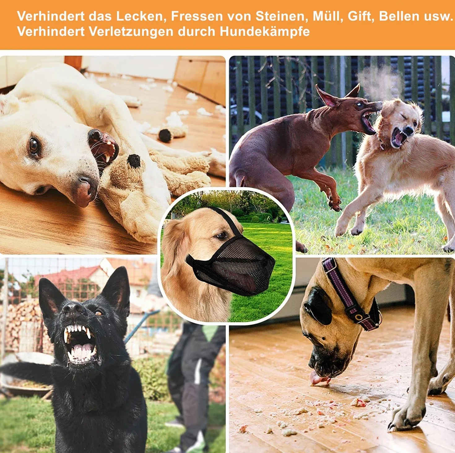 Museruola per Cani Con Rete Arrotondata, Traspirante e Regolabile - per Cani di Taglia Piccola, Media e Grande, Taglia M