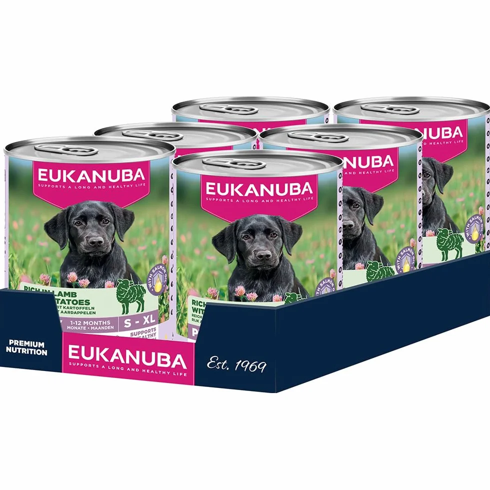 EUKANUBA Cibo umido per cuccioli con agnello e patate, alimento umido premium senza cereali per cani junior, 6 x 400 g lattine