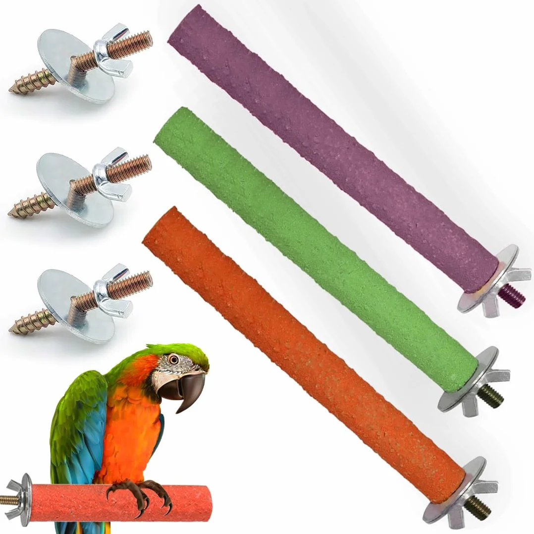 3 set posatoi giocattoli per pappagalli - uccello masticare casa pulizia piattaforma, colore casuale