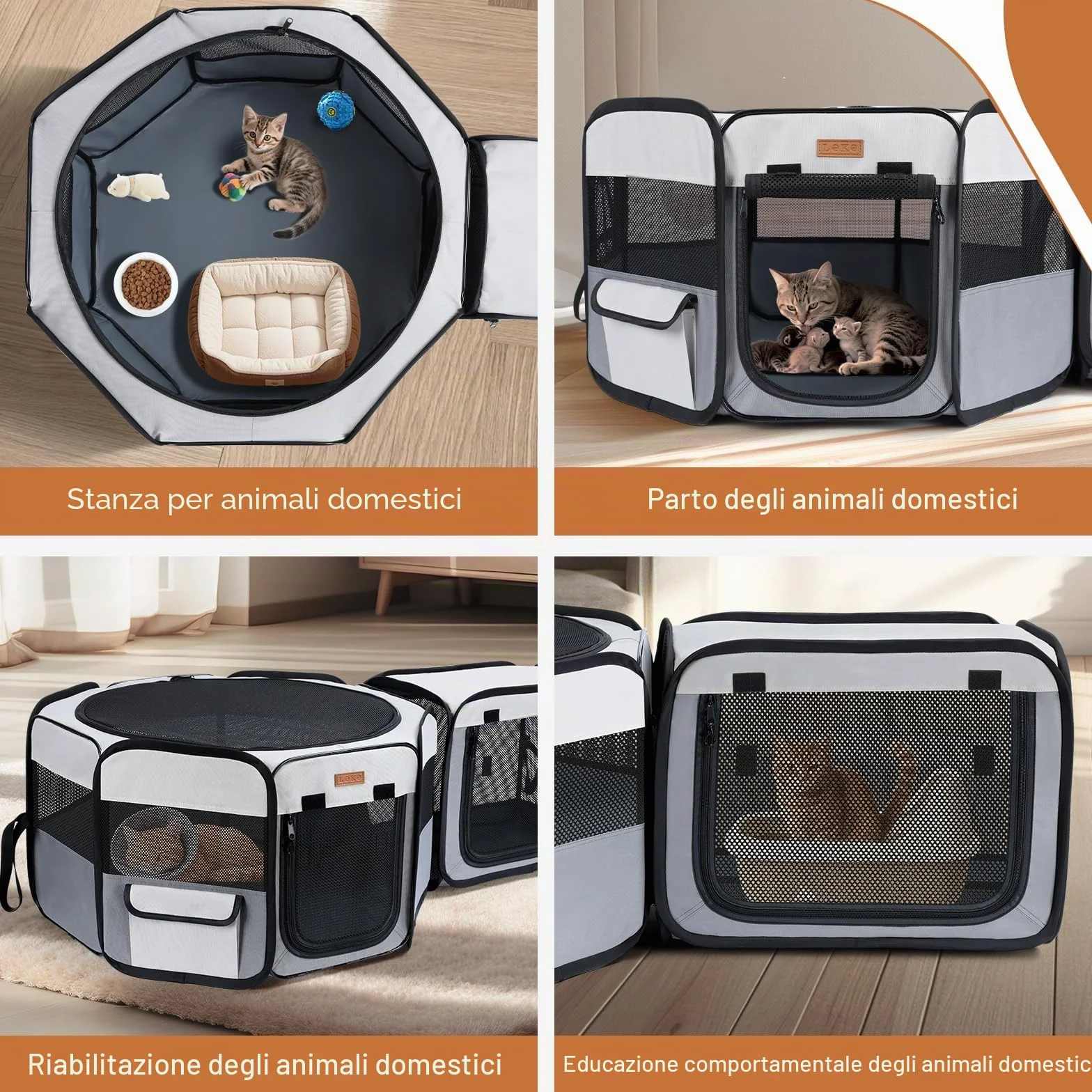 Recinto per Gatti da Interno - 120 cm x 40 cm Portatile, Recinto Gatti 2 in 1 per Interno ed Esterno, Ideale per Cuccioli e Piccoli Animali, Box per Cat con Borsa Trasporto