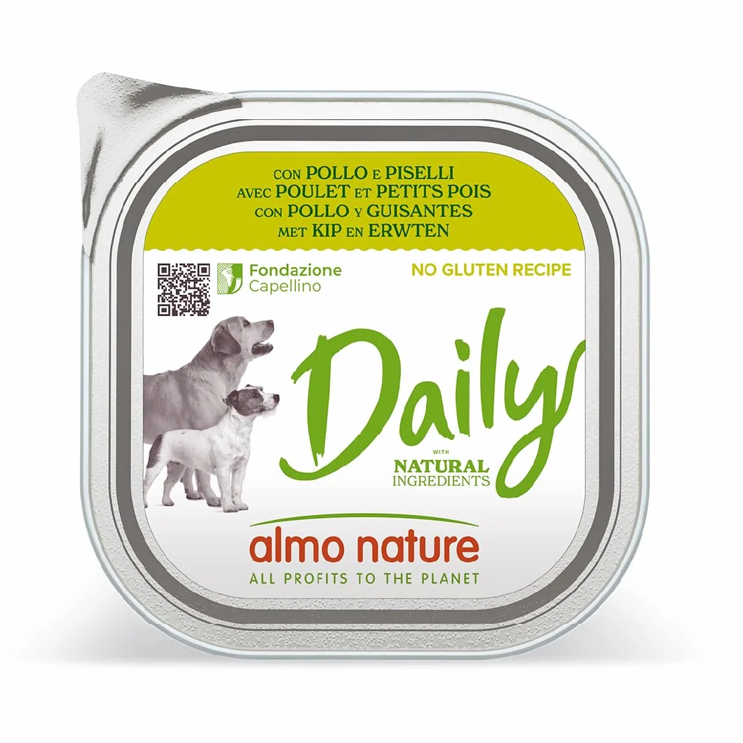 almo Nature Daily Dog Menu No Grain Paté, Cibo Umido per Cani, Pollo e Piselli, 300 g, Confezione da 9