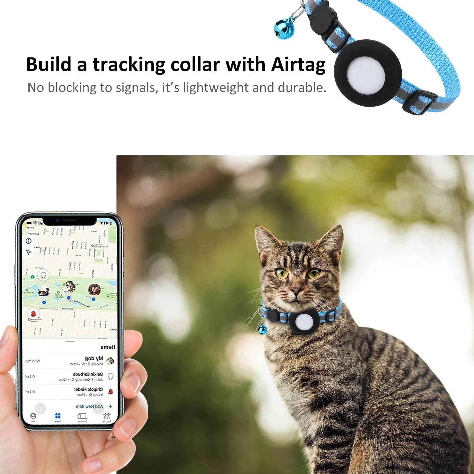 SimpleThings Airtag, supporto per collare per gatti, custodia protettiva in silicone per Airtag, confezione da 2 custodie impermeabili per Apple Airtag, collare per cani e gatti entro 3/8", nero e