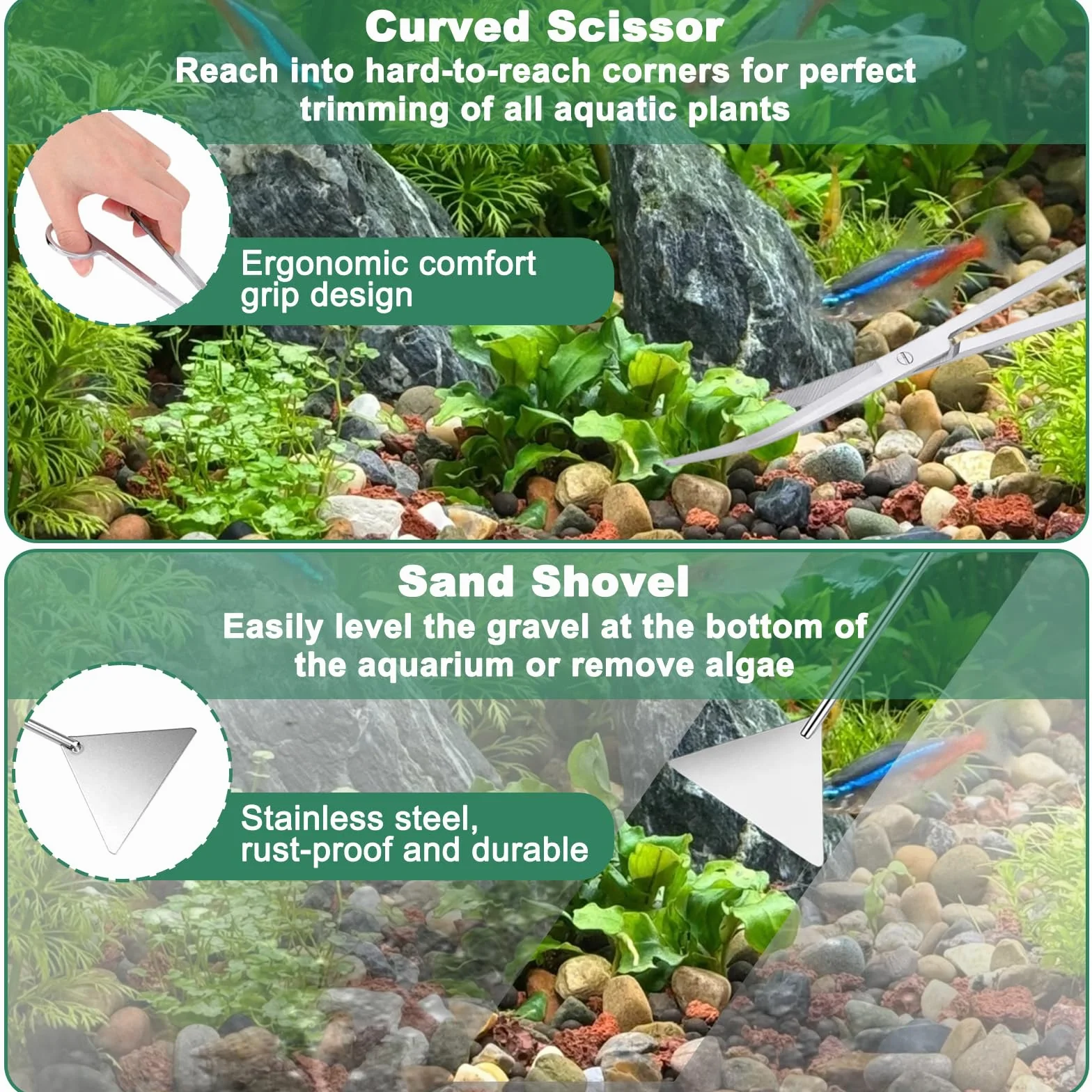 4 in 1 Set Attrezzi per Acquario con Borse di Stoccaggio, Accessori per Acquario Acqua Dolce in Acciaio Inox,Kit Pinzette Forbici Spatola Pulizia Acquari per L'acquario Landscaping e Piante Acquatiche