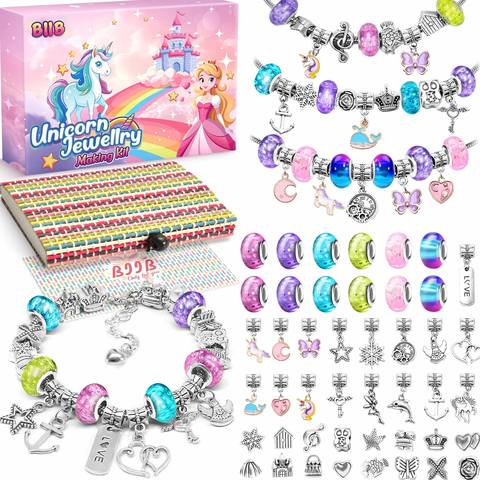 BIIB Regalo Bambina Unicorno Kit Braccialetti Fai Da Te Perline Calendario Avvento 5-10 Anni