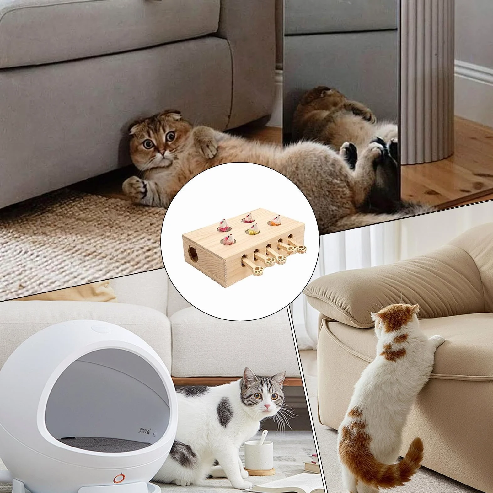Giocattolo per gatti da caccia, gioco interattivo in legno per gatti, giocattolo interattivo per gatti, per soggiorno, camera da letto o balcone