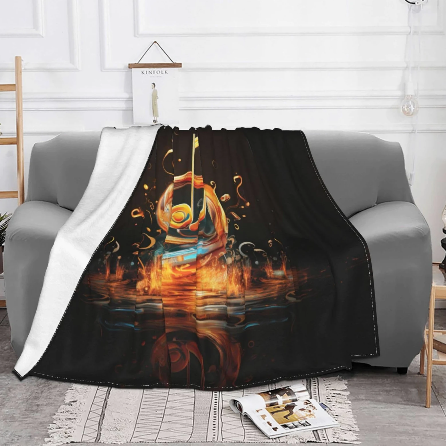 Coperta decorativa morbida e calda in flanella per bambini, cane, gatto, 127 x 152 cm, stampa con simboli musicali