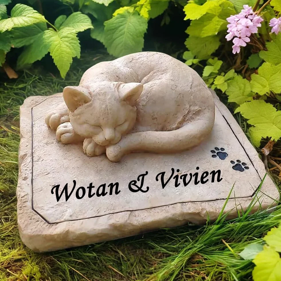 Personalizzate lapidi per gatti con statua di gatto dormiente, pietre da giardino memoriali con incisione personalizzata