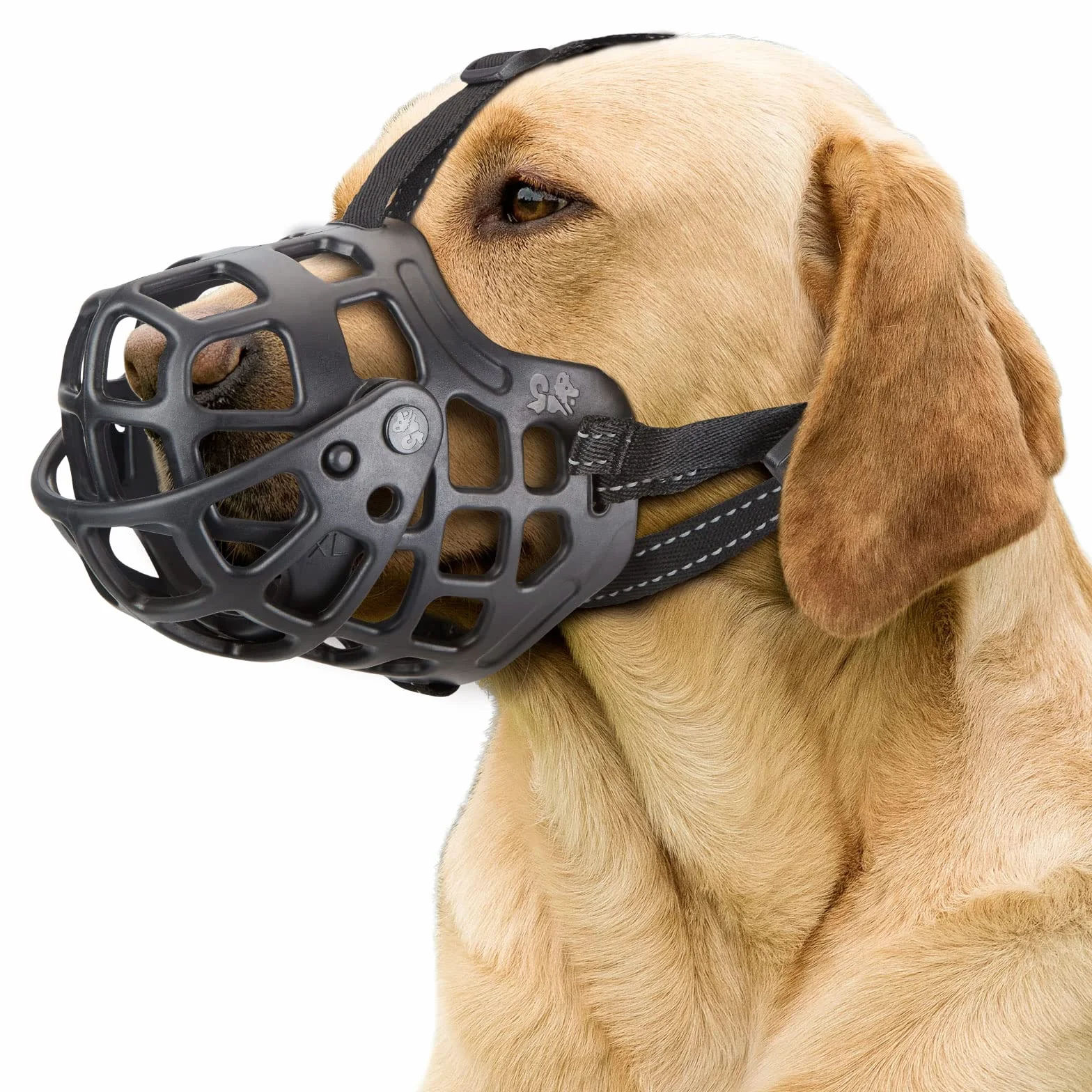Ownpets Museruola regolabile per cani con copertura mobile per evitare morsi, masticare e leccare, museruola per cani aggressivi di taglia piccola, media e grande, taglia XL, colore nero