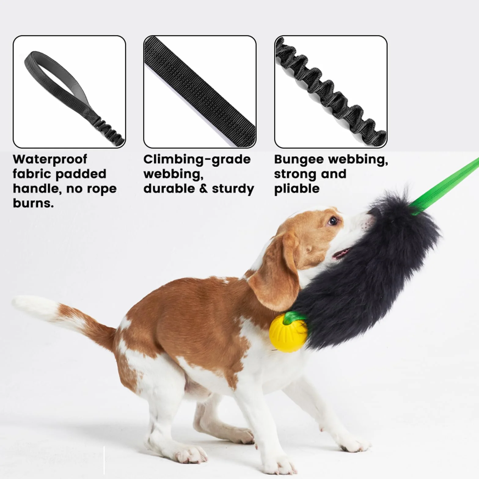 HOWGO Giocattolo per cani con corda, Giocattolo Bungee Chaser per cani 100% pelle di pecora, Giocattolo da tirare con odore di pecora per tutte le razze (Nero, Corto Senza Palla)