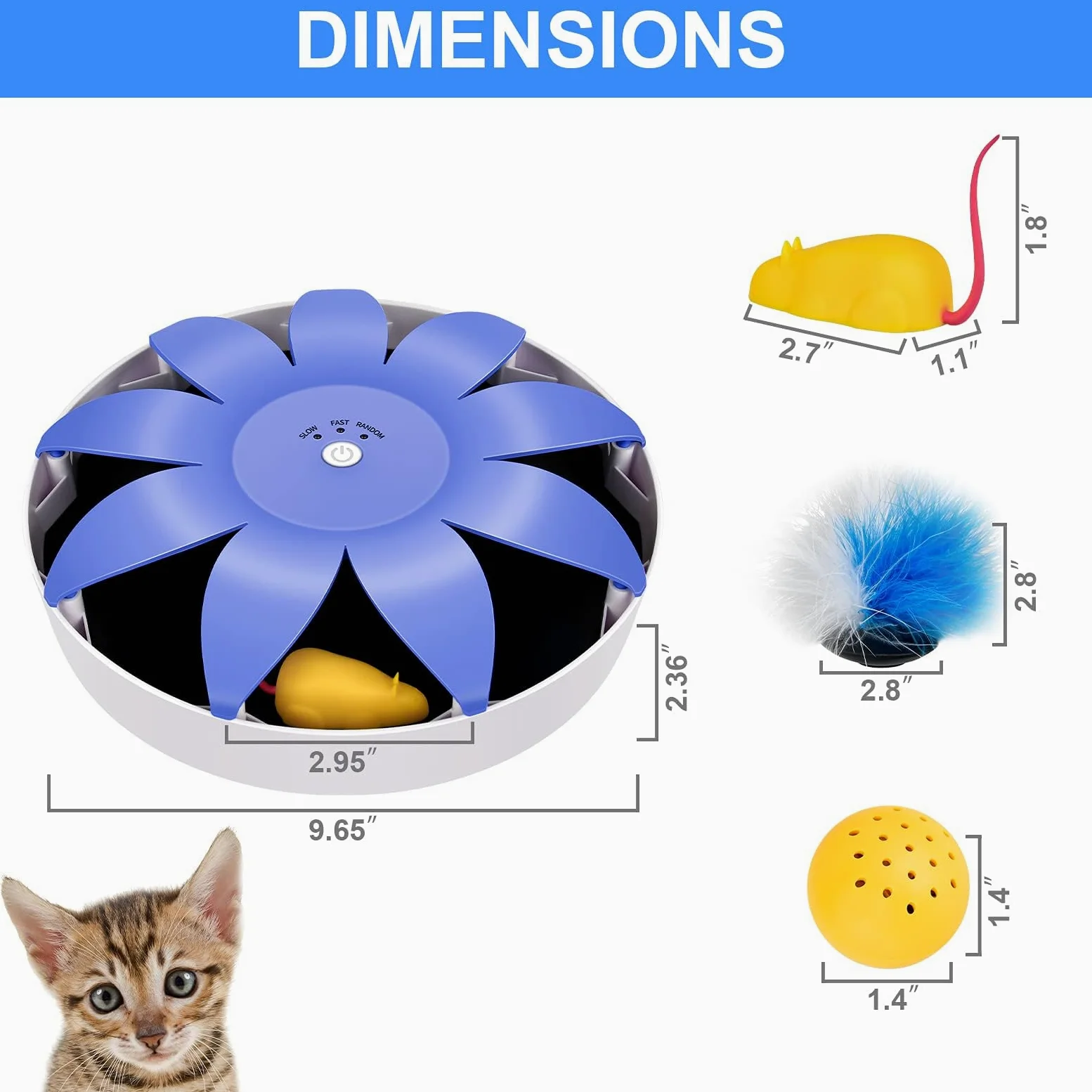 FluffyDream Giocattolo elettrico automatico per gatti, rotante, magnetico, interattivo, con mouse emulazionale, code soffici, giocattoli per gatti da interni, animali domestici, 24,5 x 24,5 x 6 cm