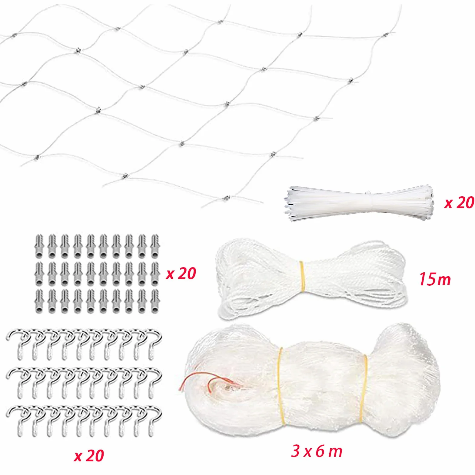 Rete Gatti, 4x3m Rete per Balcone Esterno, Rete Anti piccioni, con Rete Rinforzata - Installazione Senza Foratura, Resistente a Strappi/Morsi/Raggi UV - per Balconi Esterni, Scale, Finestre (6 x 3 m)