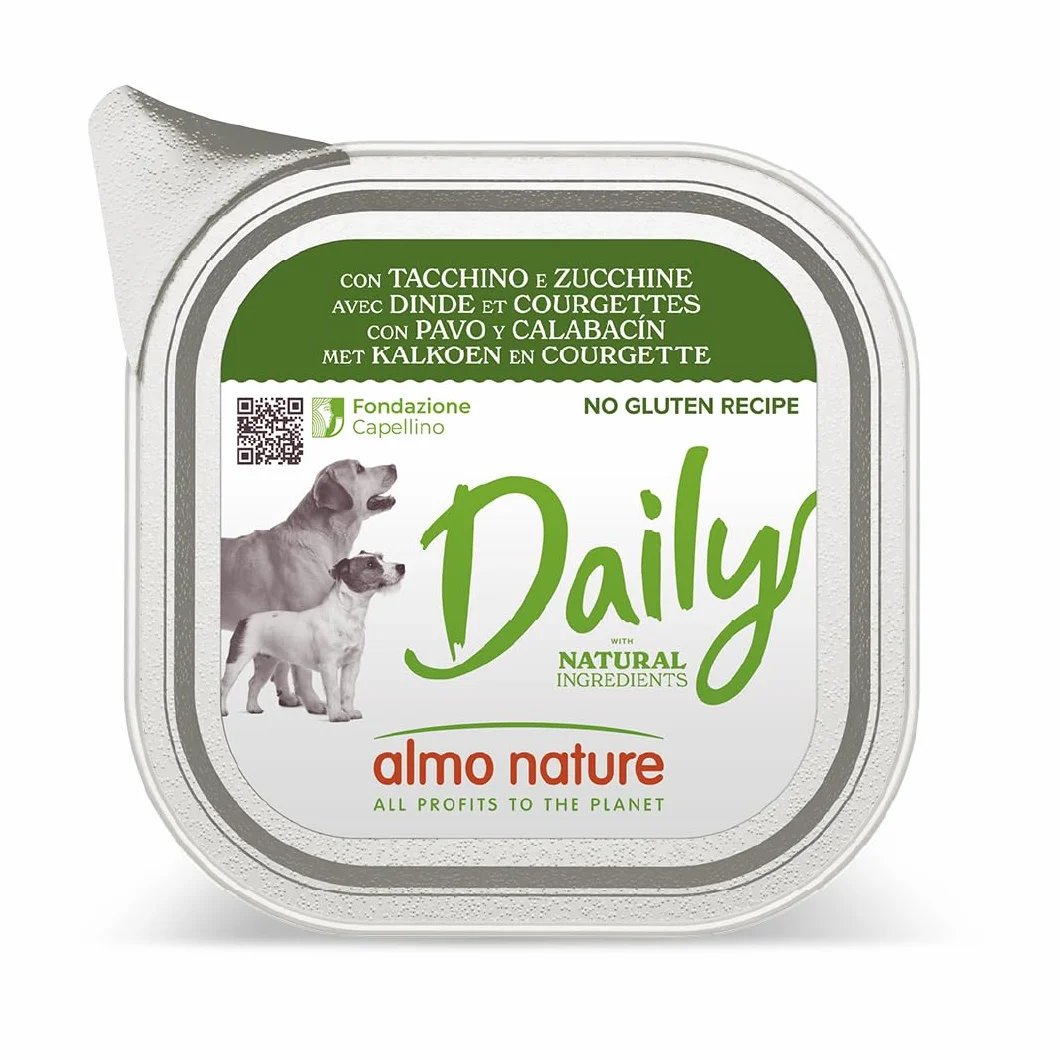 Almo Nature Daily, Alimento Umido per Cani Adulti con Tacchino e Zucchine - 100g, Confezione da 32