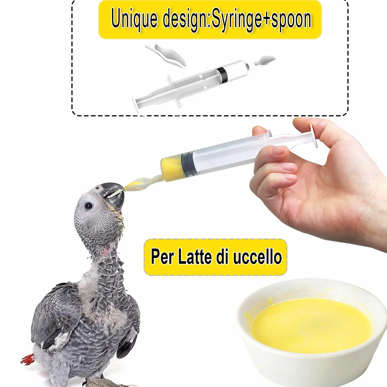 Siringa Alimentatore Manuale per Uccelli e Pappagalli con Bocca a Cucchiaino per Cibo Liquido Riutilizzabile