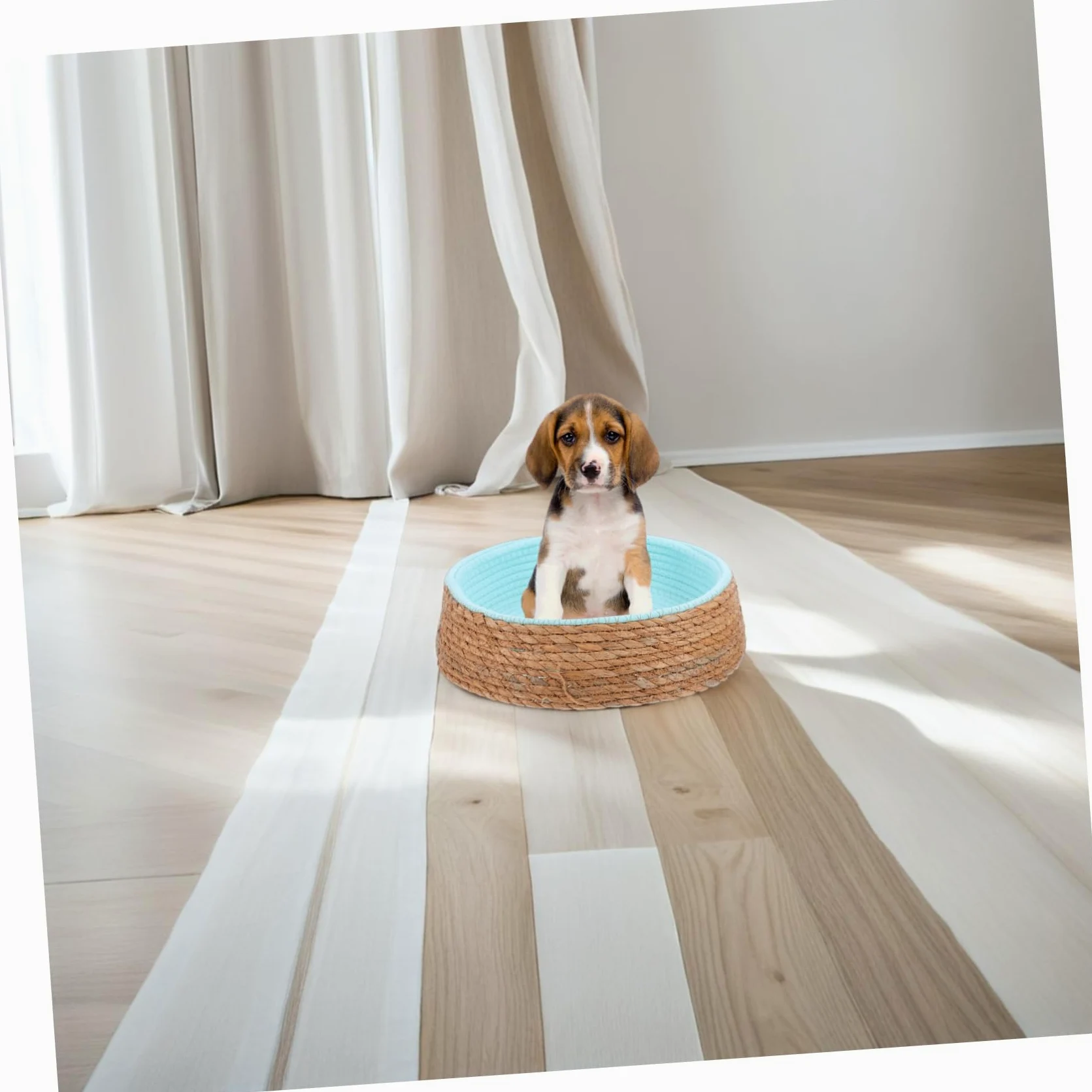 Happyyami Cuccia Intrecciata Rotonda per Animali in Vimini, Traspirante | Lavabile, Forma Tonda, Fibra Vegetale, per Cane e Gatto, Uso Domestico, Struttura Intrecciata Naturale