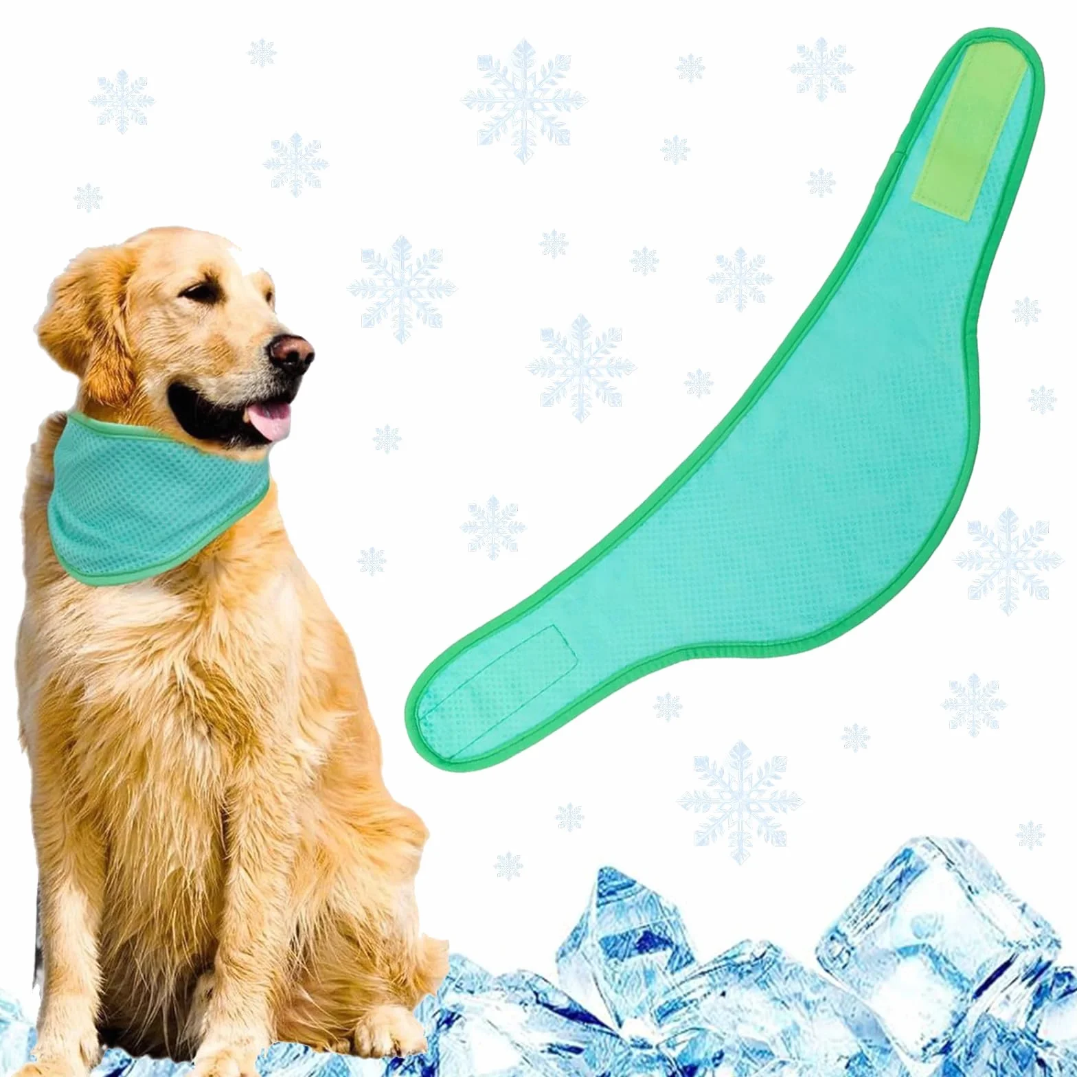 Collare Raffreddamento Cane Bandana Ghiaccio Traspirante Verde Estate Attività Esterna