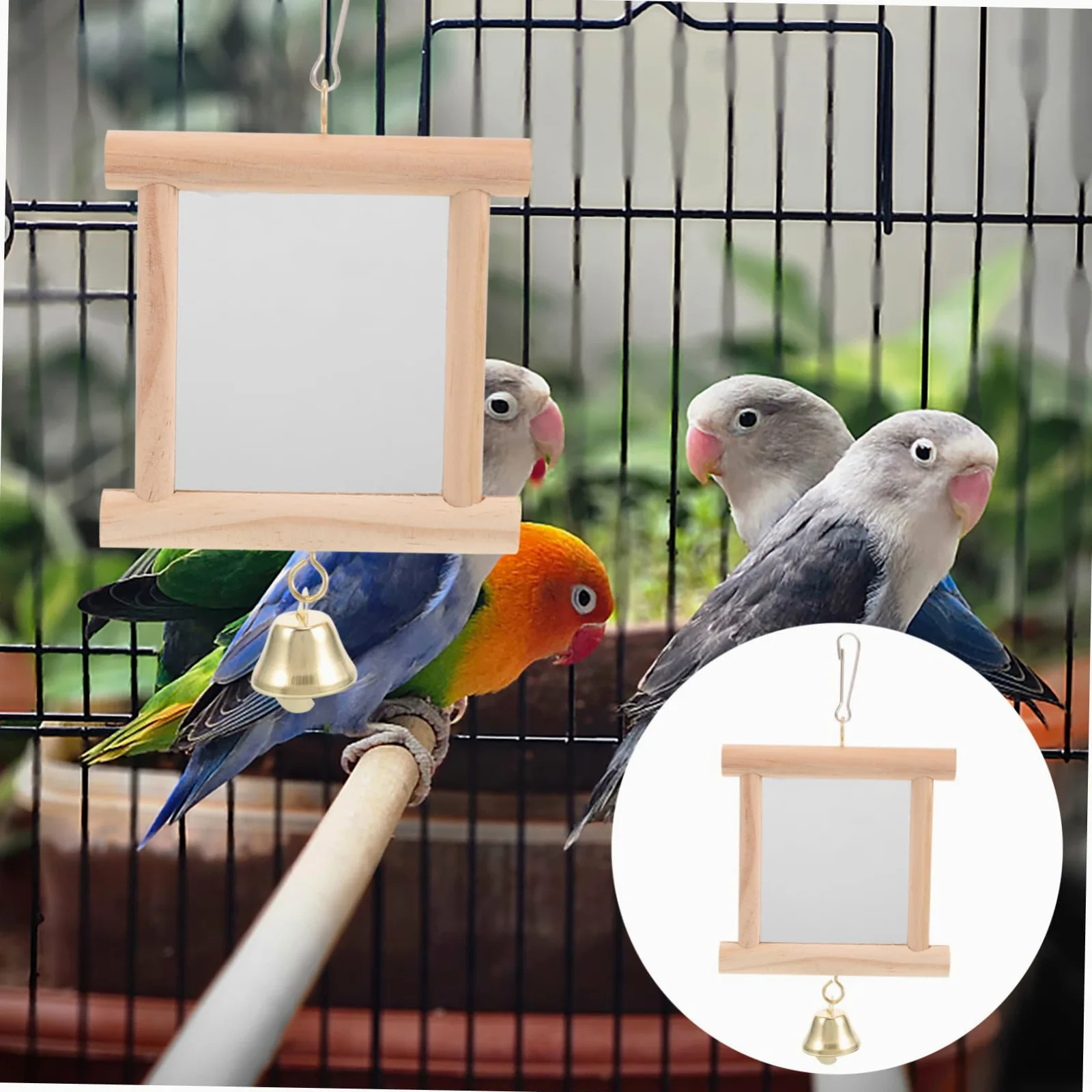 VANZACK 5pezzi Giocattolo Per Uccelli Con Specchio Doppio e Campanella Accessorio Per Pappagalli Cocorite e Altri Uccelli Gioco Da Masticare Divertente e Resistente Facile Da Appendere