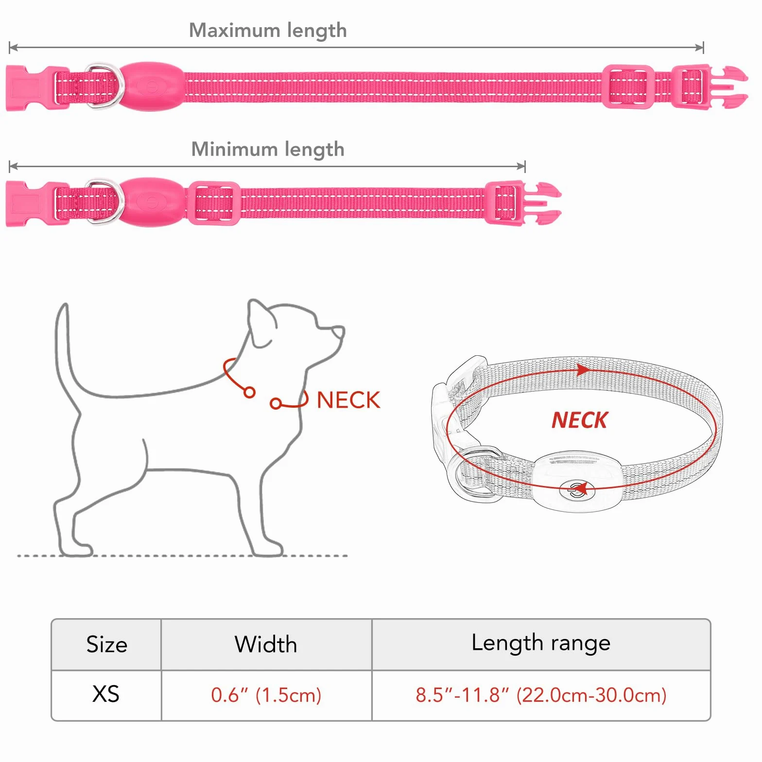 Vizpet Collare per cani a LED ricaricabile USB e XS regolabile in nylon, collare di sicurezza luminoso per cani e gatti di piccola taglia (rosa)